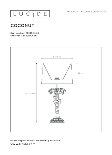 Настольная лампа Extravaganza Coconut 10505/81/30 Lucide чёрная на 1 лампу, основание чёрное металл в стиле современный винтаж фото 4